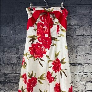 Trixxi Strapless‎ Floral Dress Womans 9 Red White Green Fit Flare Made in USA